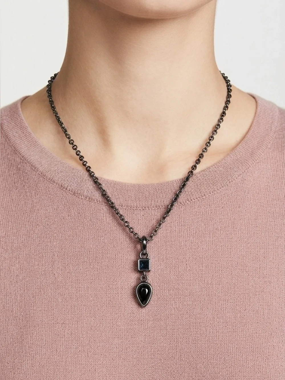 Black Minimalist Drop Pendant Necklace | Geometric Teardrop Pendant Necklace